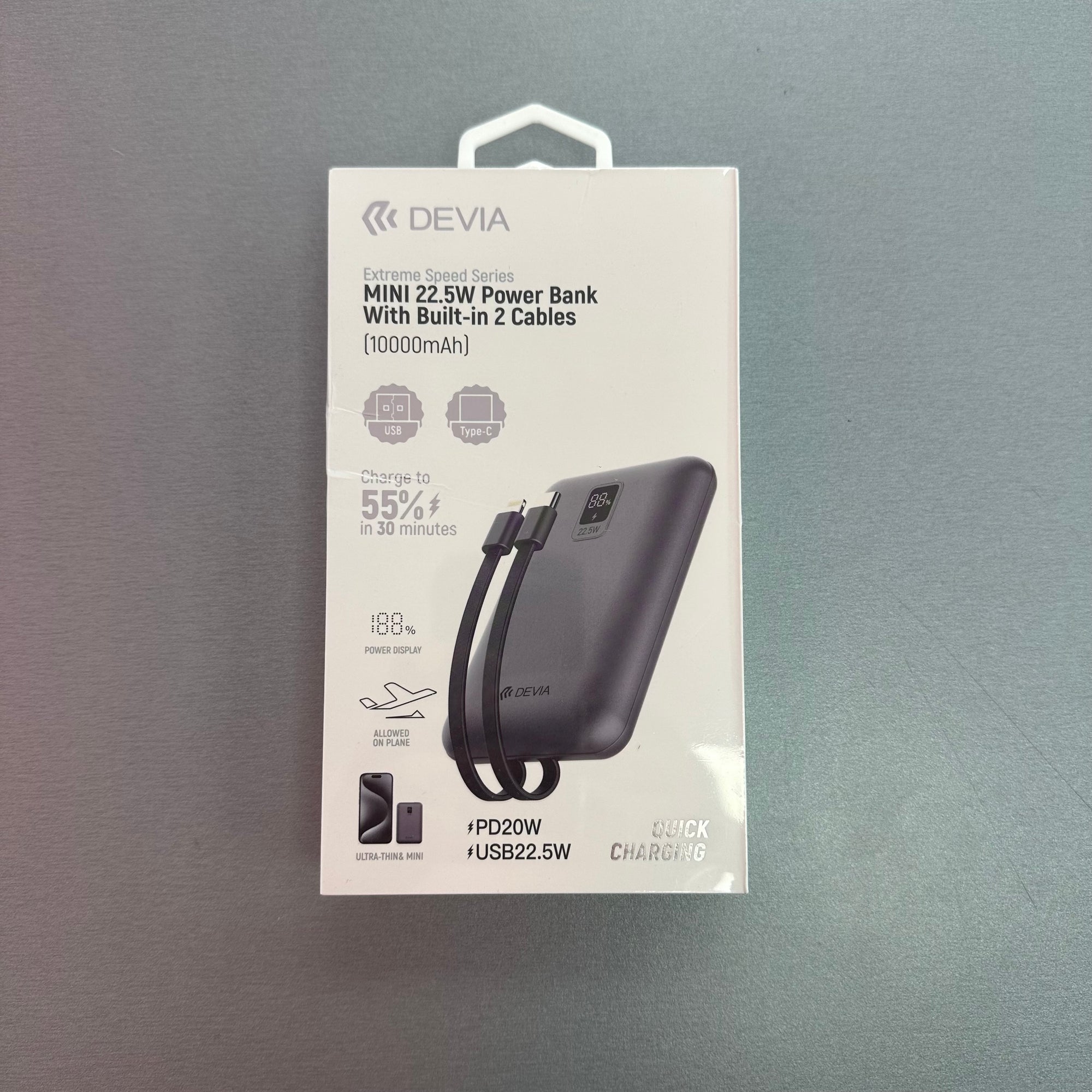 Devia 22.5W 10000 mAh Mini Fast Charging Power Bank with cables
