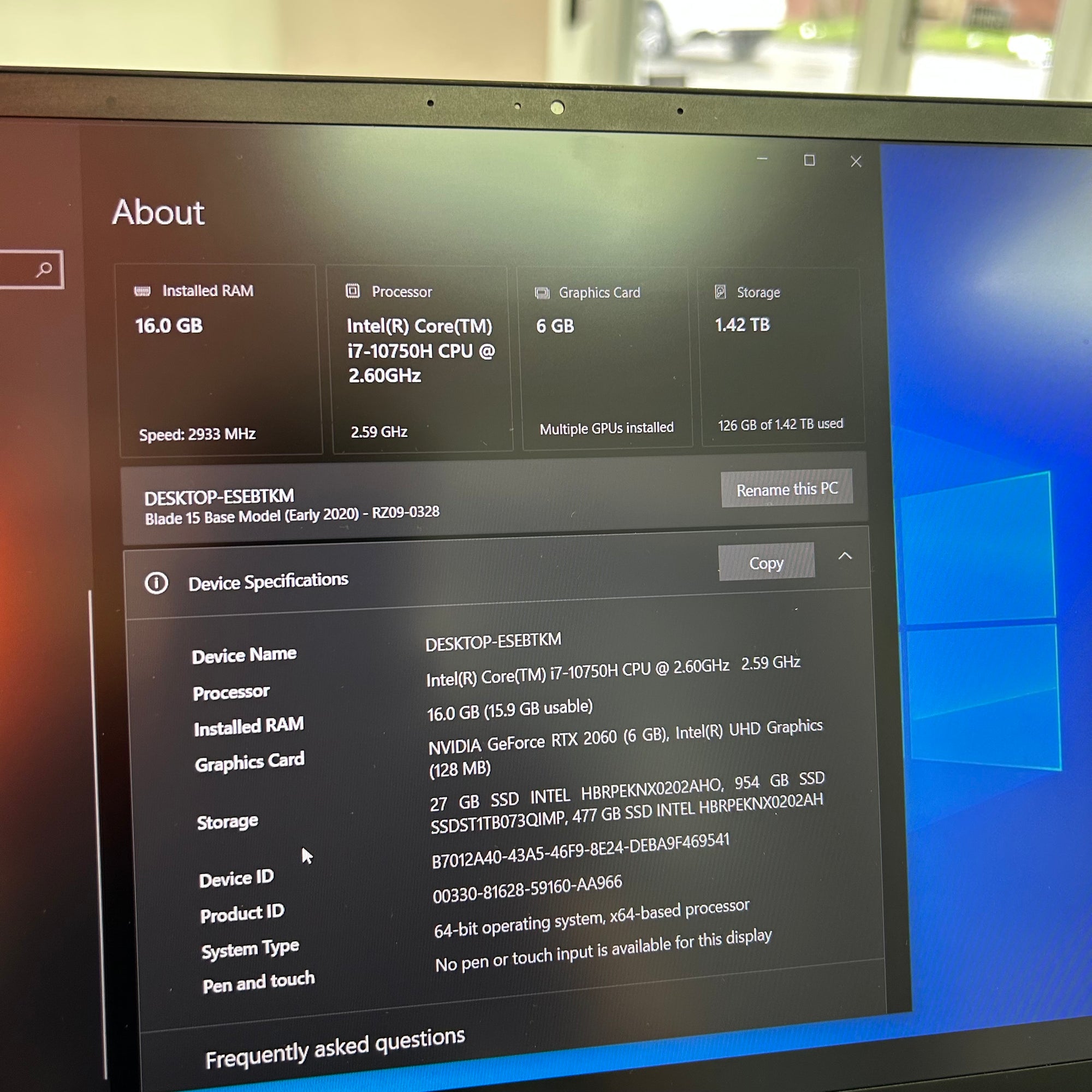 Razer Blade 15 2020 Gaming Laptop - See description for specifications