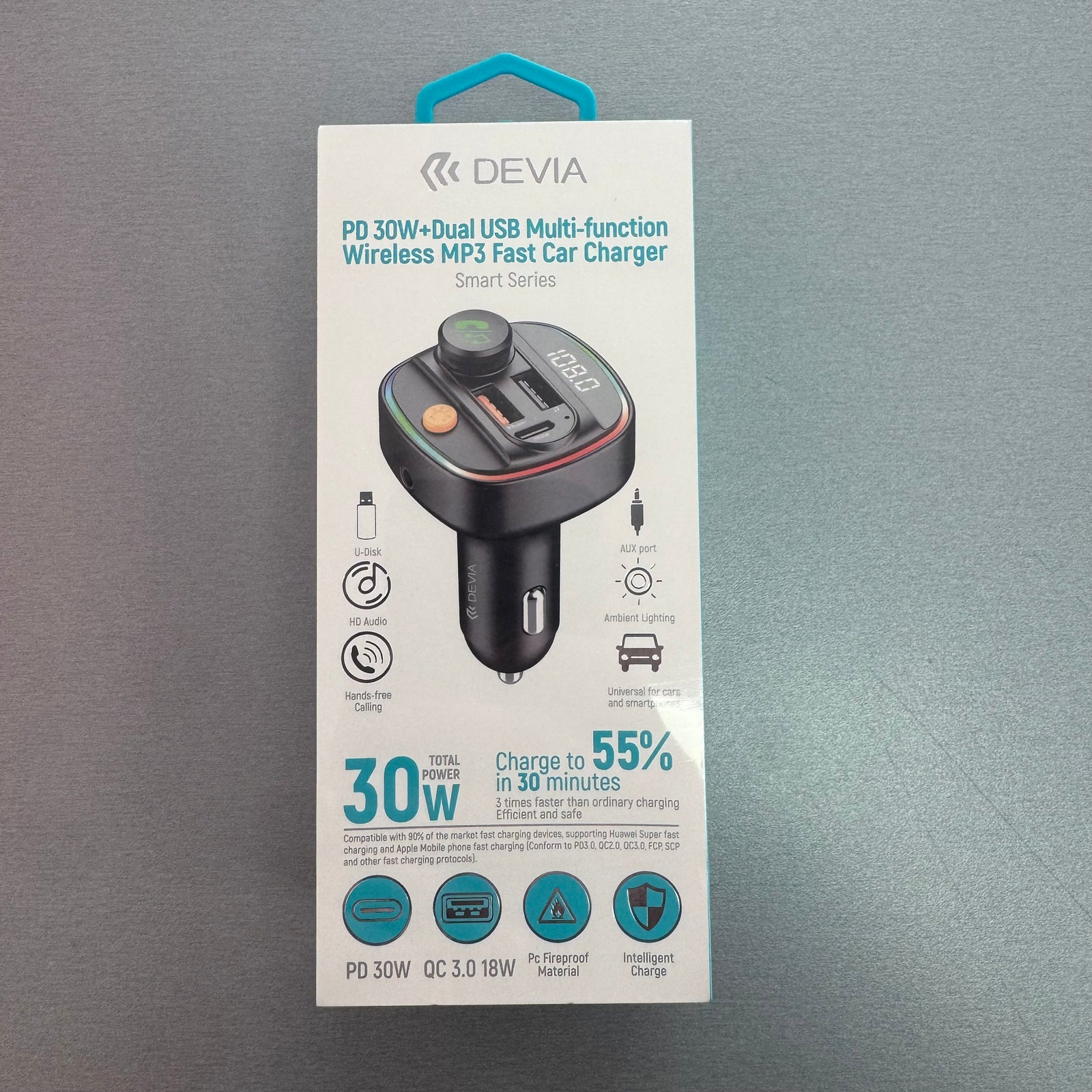 Devia 30W Dual USB Wireless MP3 Fast Car Charger (FM Car Kit)