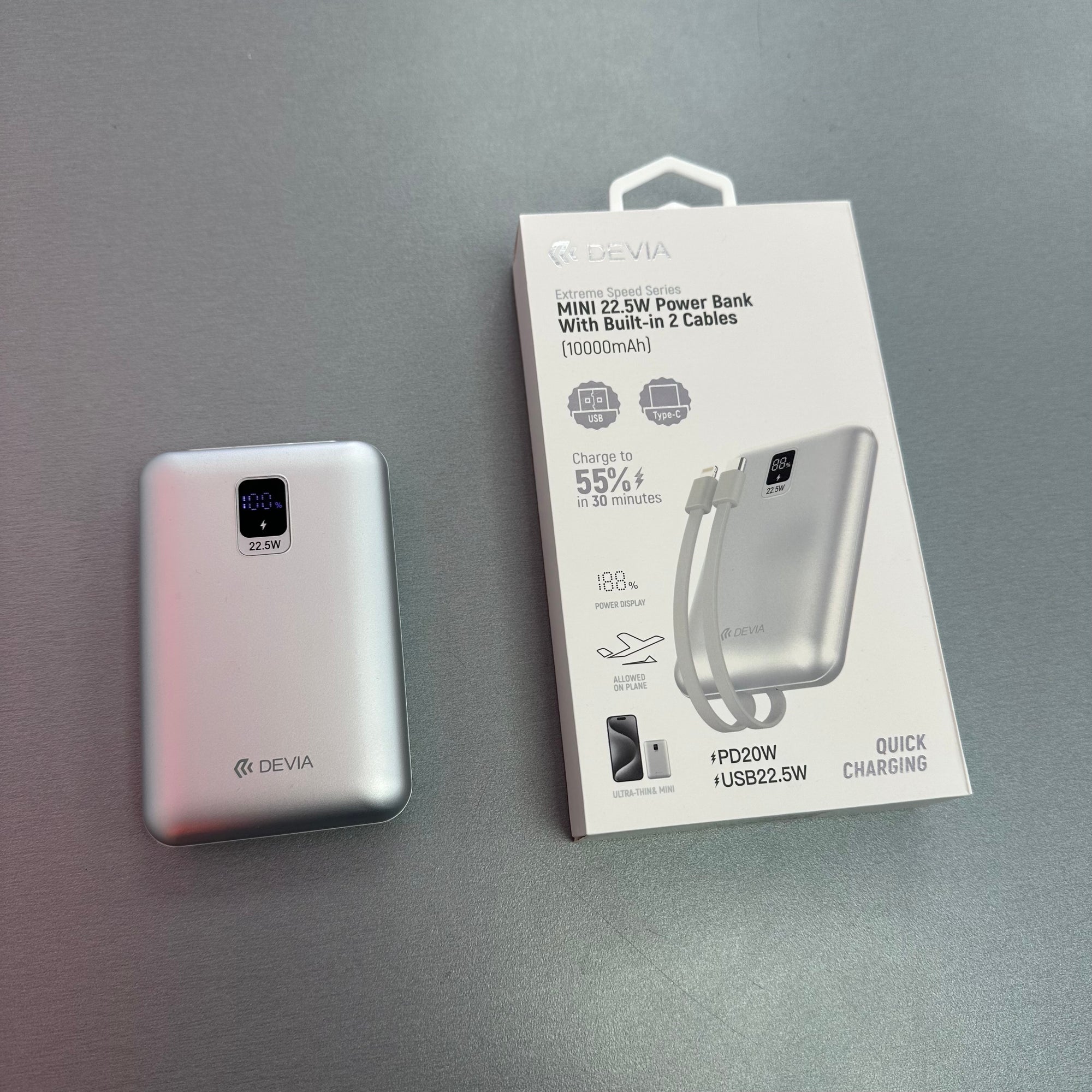 Devia 22.5W 10000 mAh Mini Fast Charging Power Bank with cables