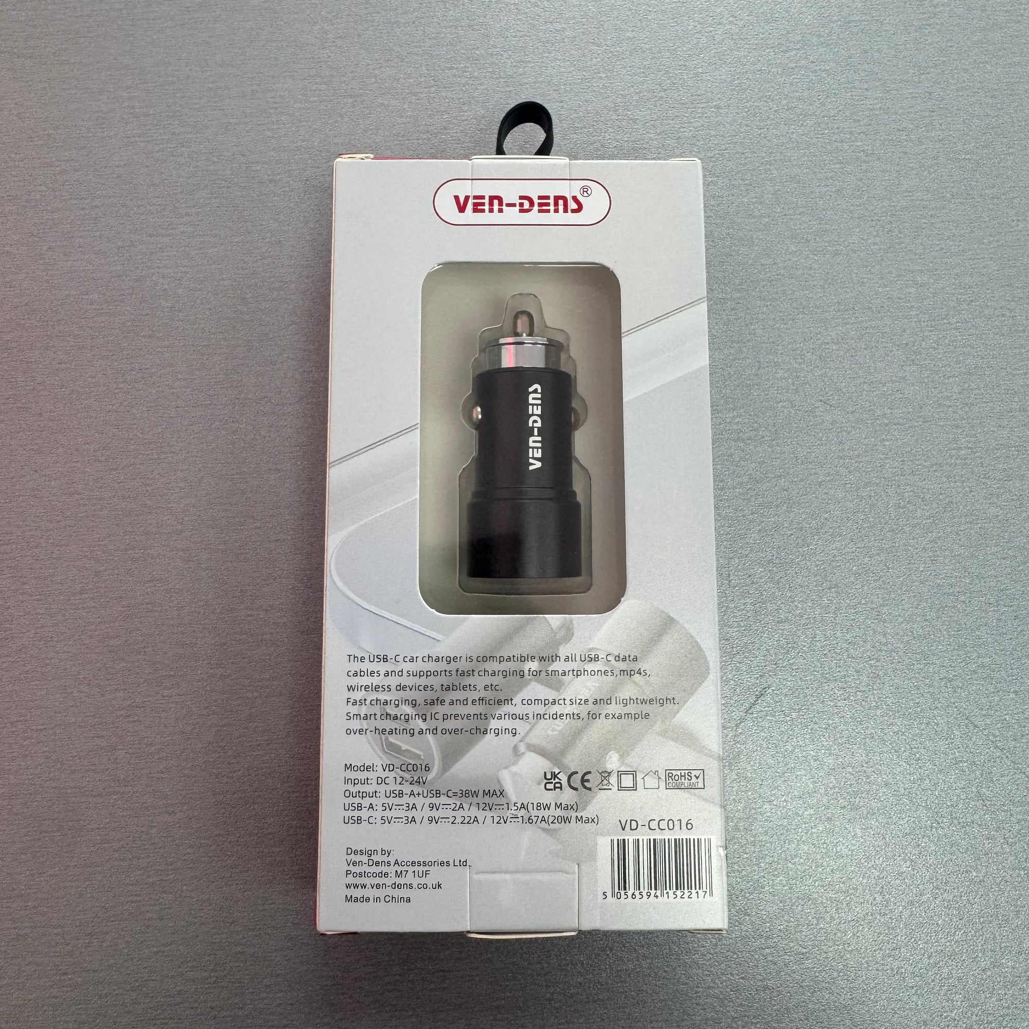 VEN-DENS 38W Fast Car Charging Plug with USB &amp; Type C