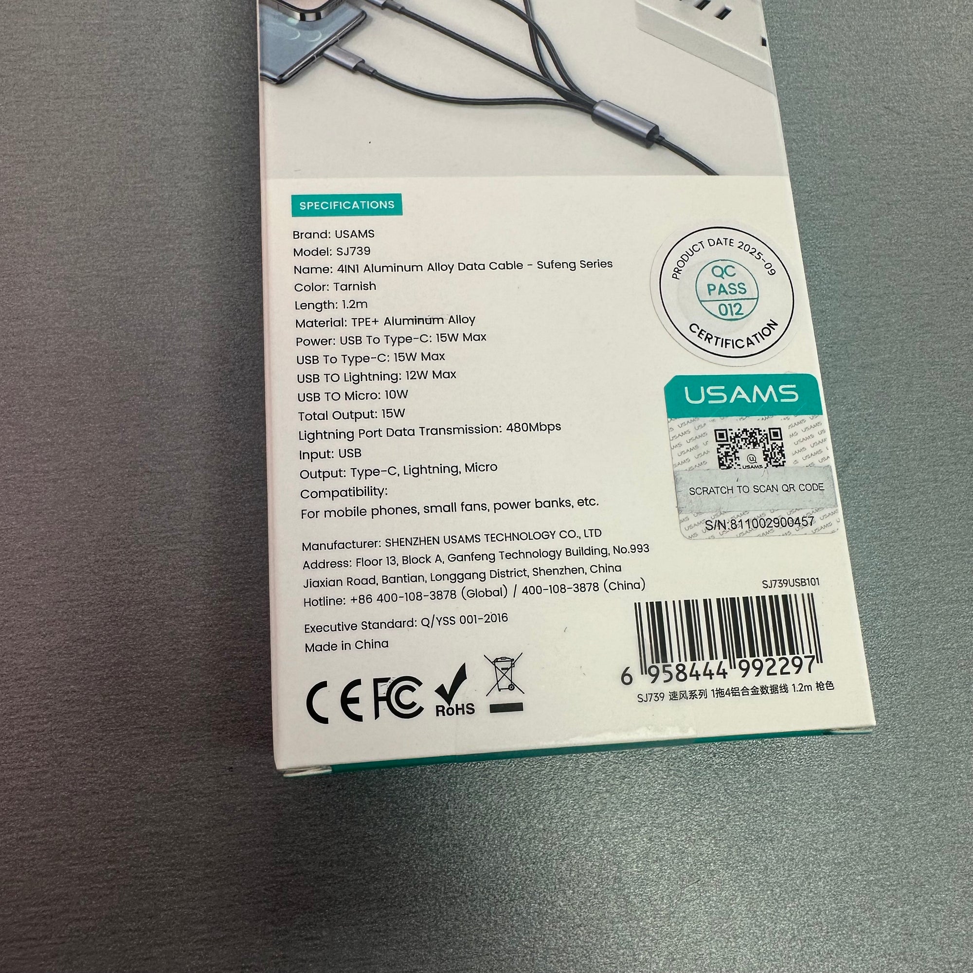 4 in 1 Data and Charging Cable 15W (1.2 Meter)