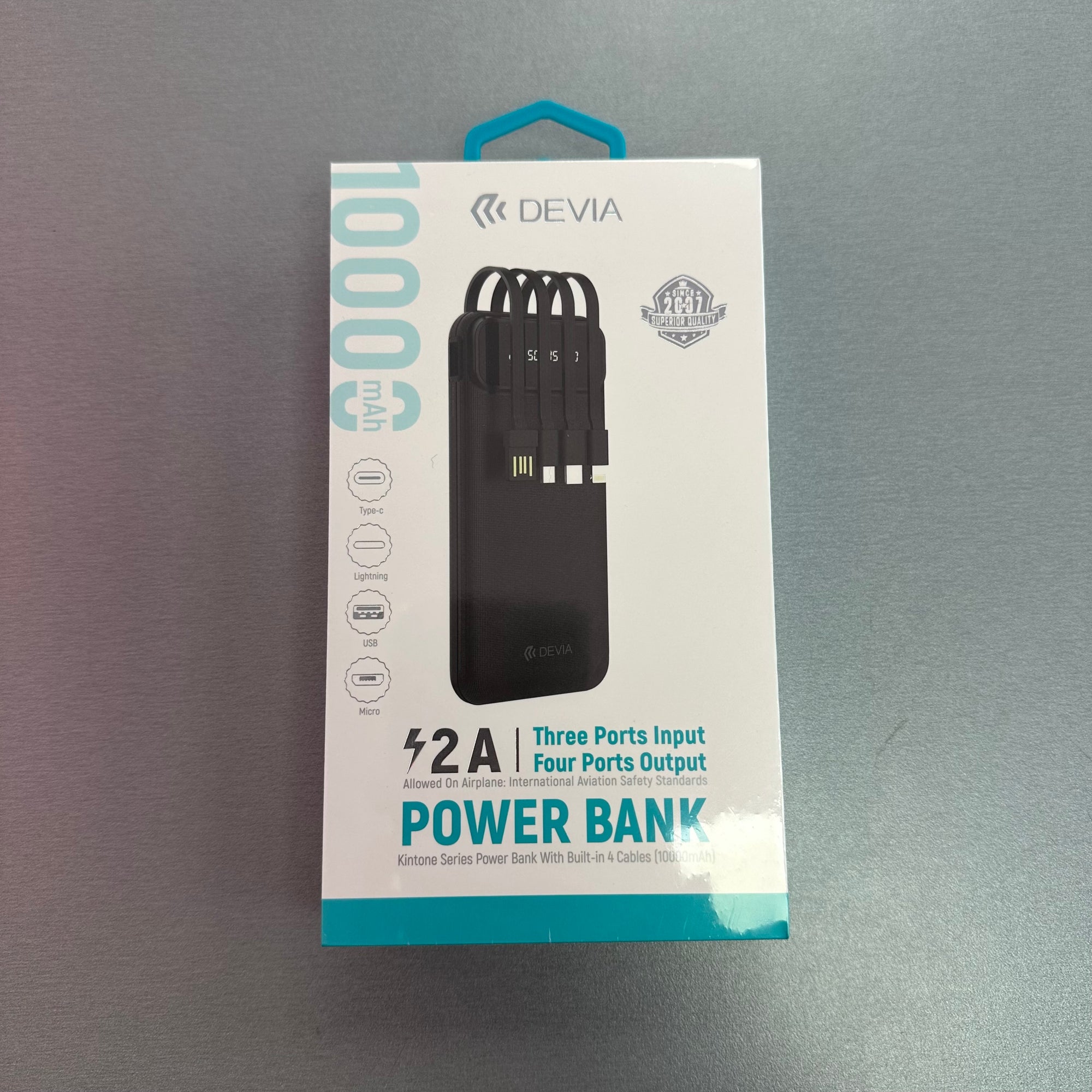 Devia 10,000 mAh Charging Power Bank with cables