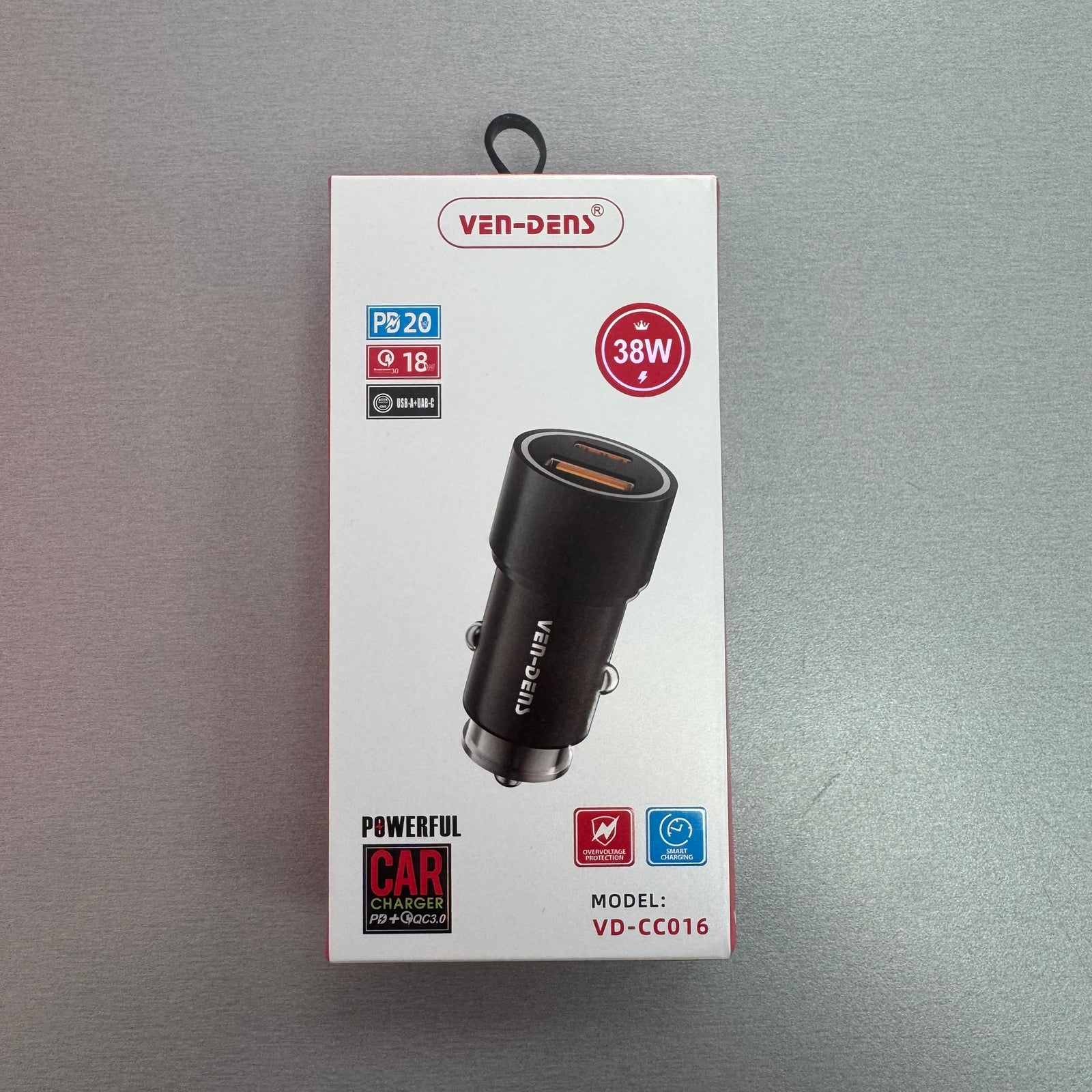 VEN-DENS 38W Fast Car Charging Plug with USB & Type C