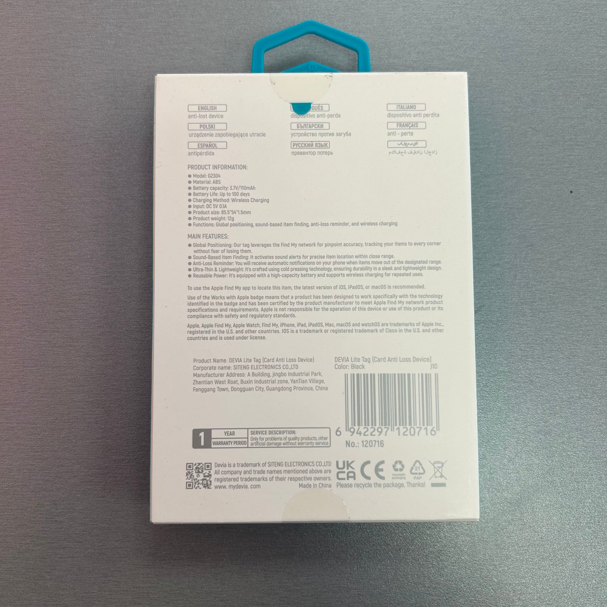 Devia Lite Tag - Card Sized - Anti Loss Tracking Device