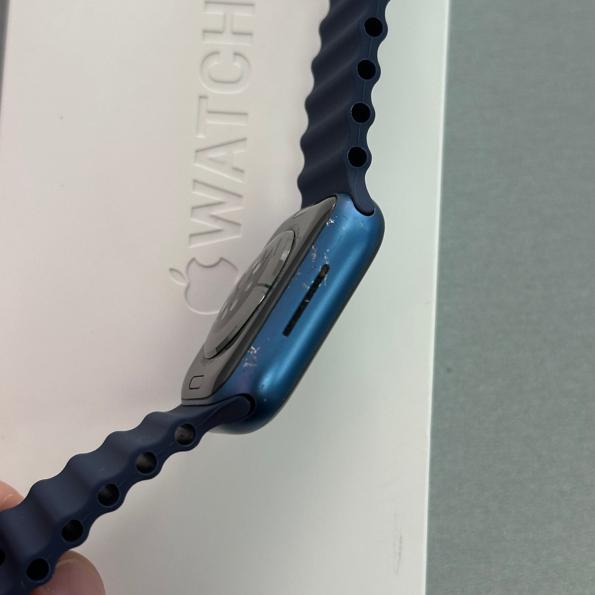 Apple Watch Series 7, 41mm GPS and Cellular Blue Aluminium Case &amp; Blue Sports Band