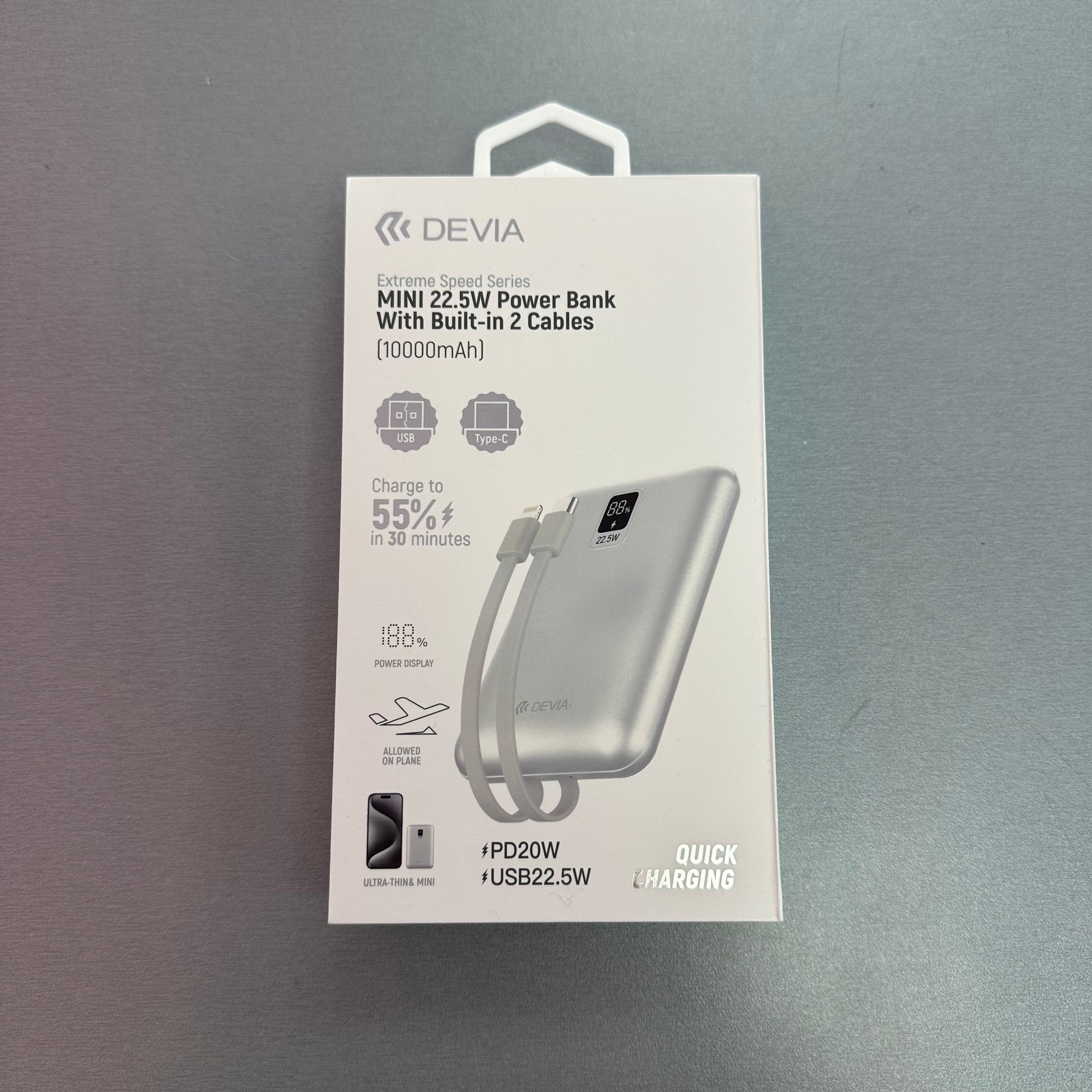 Devia 22.5W 10000 mAh Mini Fast Charging Power Bank with cables
