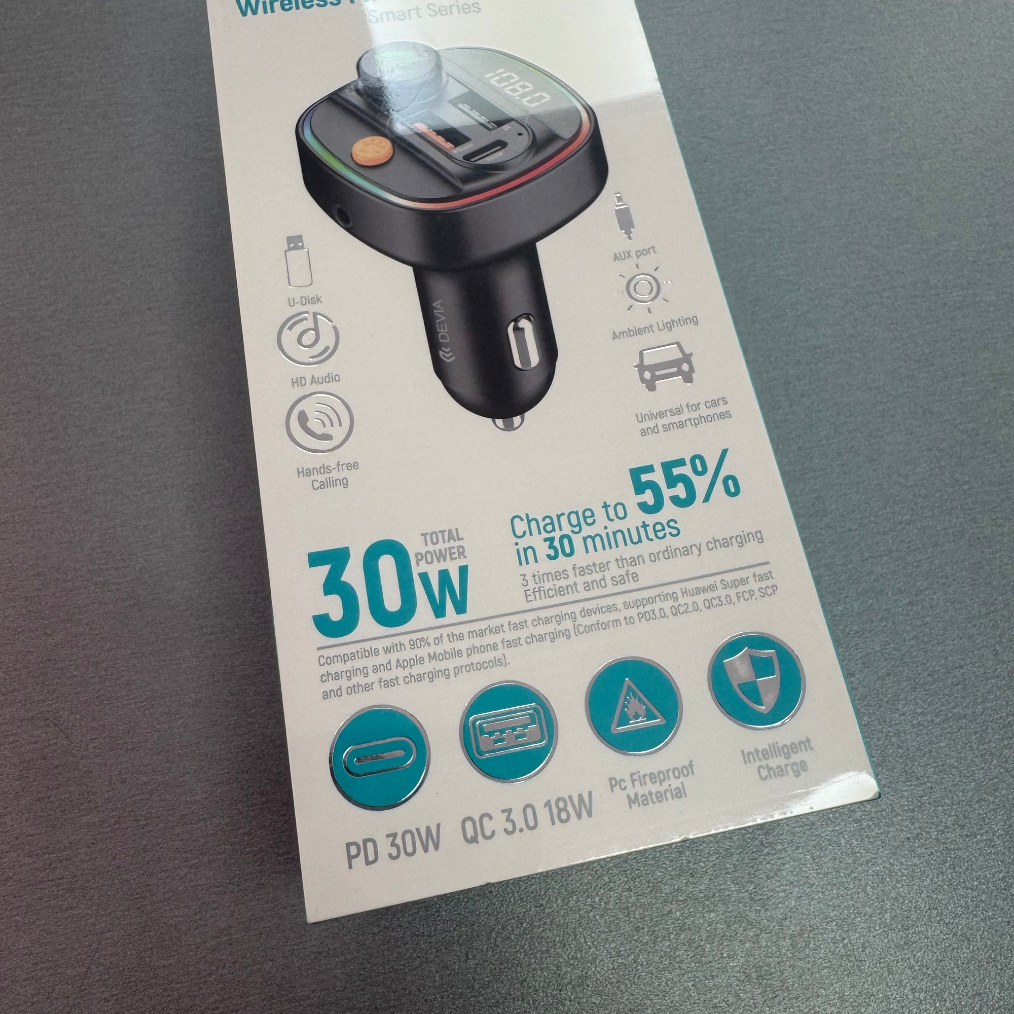 Devia 30W Dual USB Wireless MP3 Fast Car Charger (FM Car Kit)