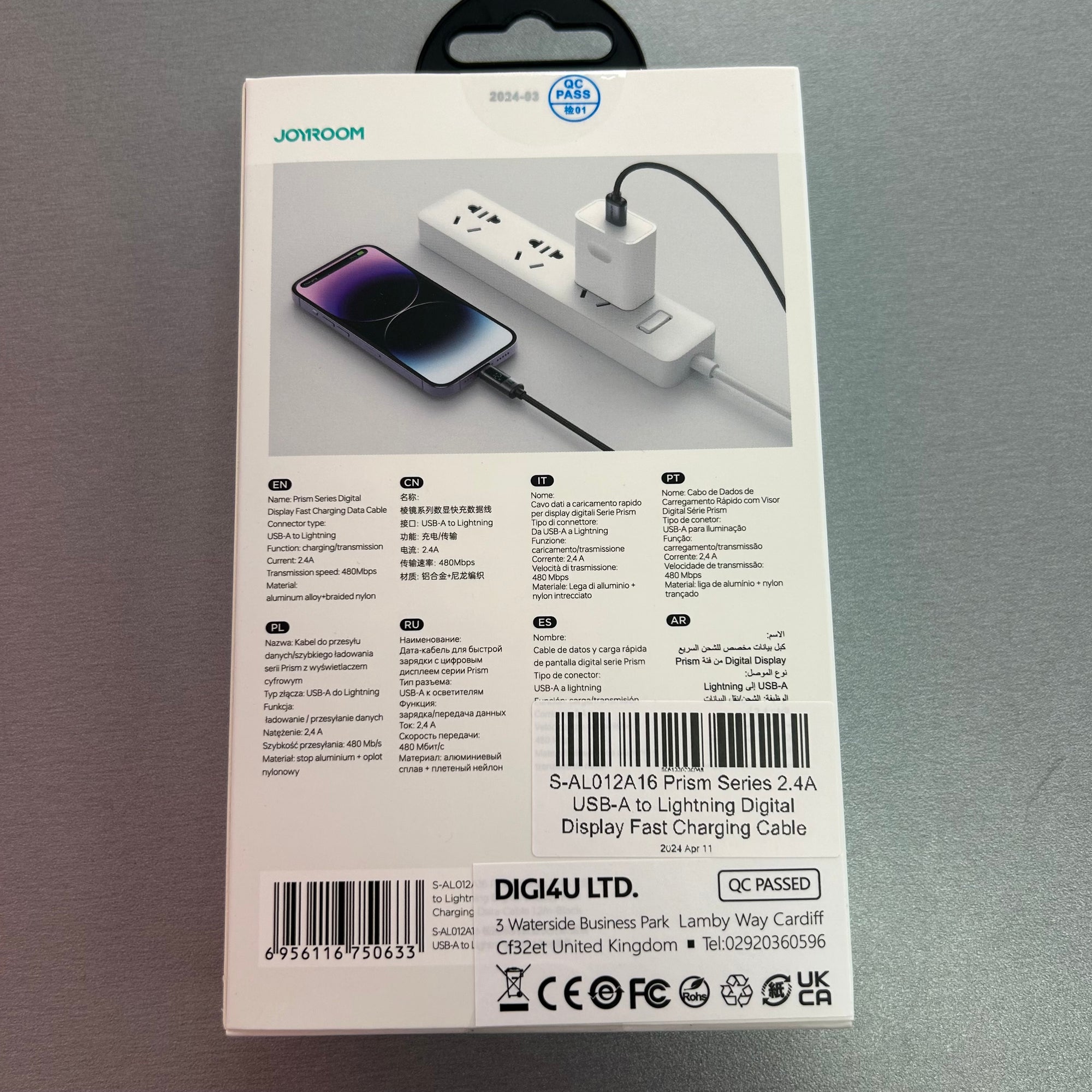 Joyroom USB Braided Digital Display Fast Charging Data Cable - 1.2 Metres