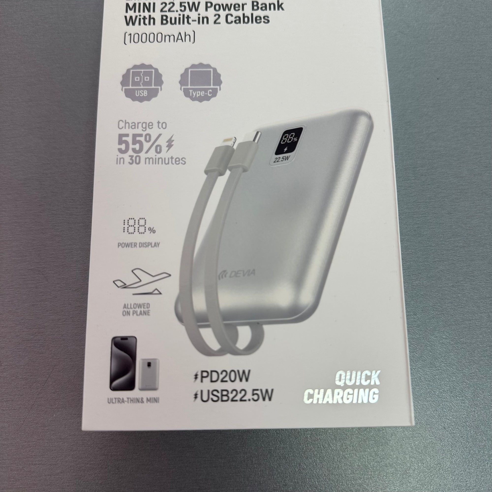 Devia 22.5W 10000 mAh Mini Fast Charging Power Bank with cables