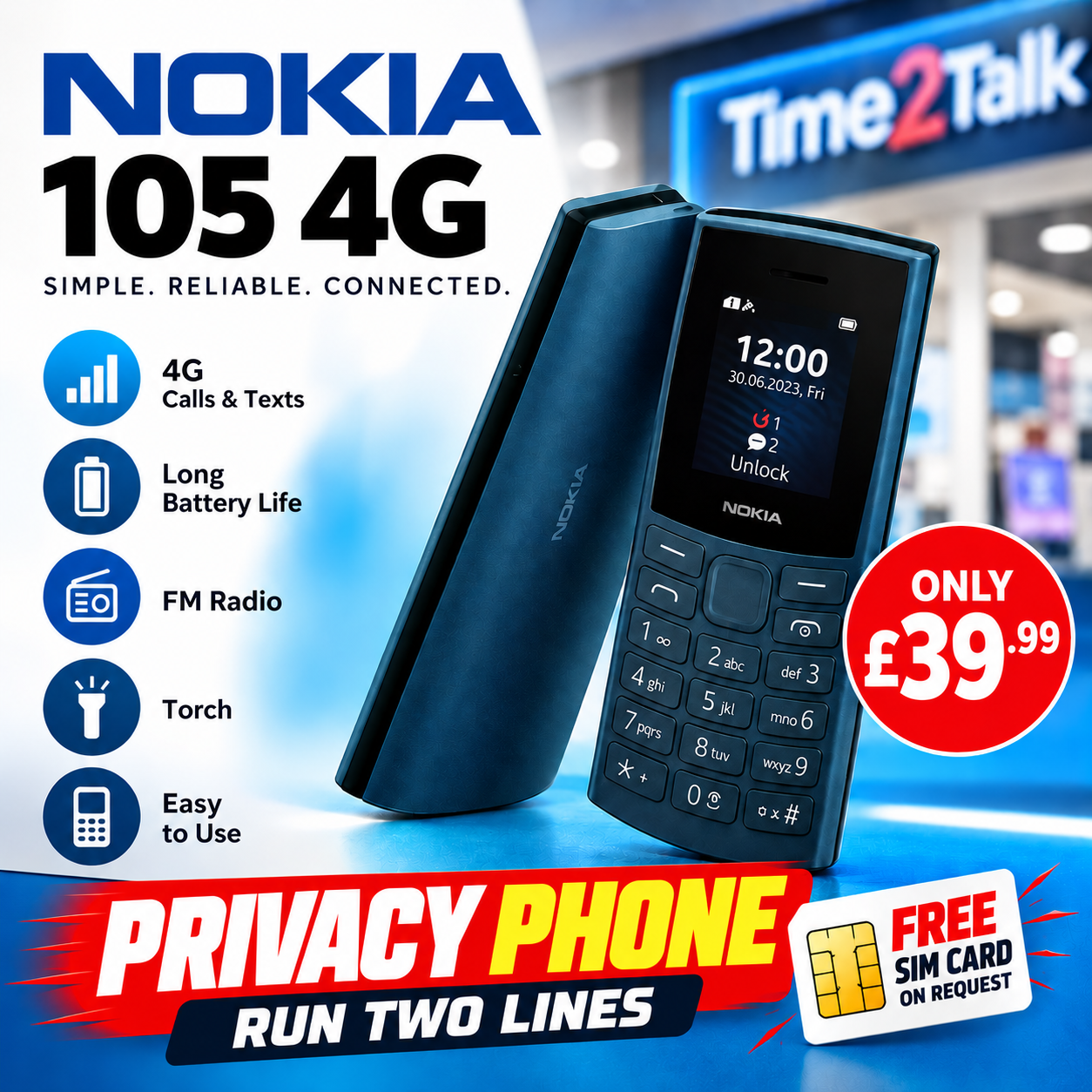 Nokia 105 Discreet Mobile Phone 4G &amp; Dual Sim version