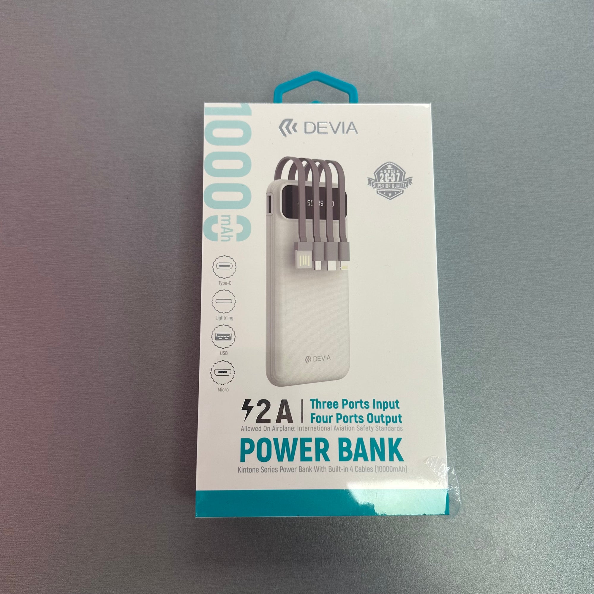 Devia 10,000 mAh Charging Power Bank with cables