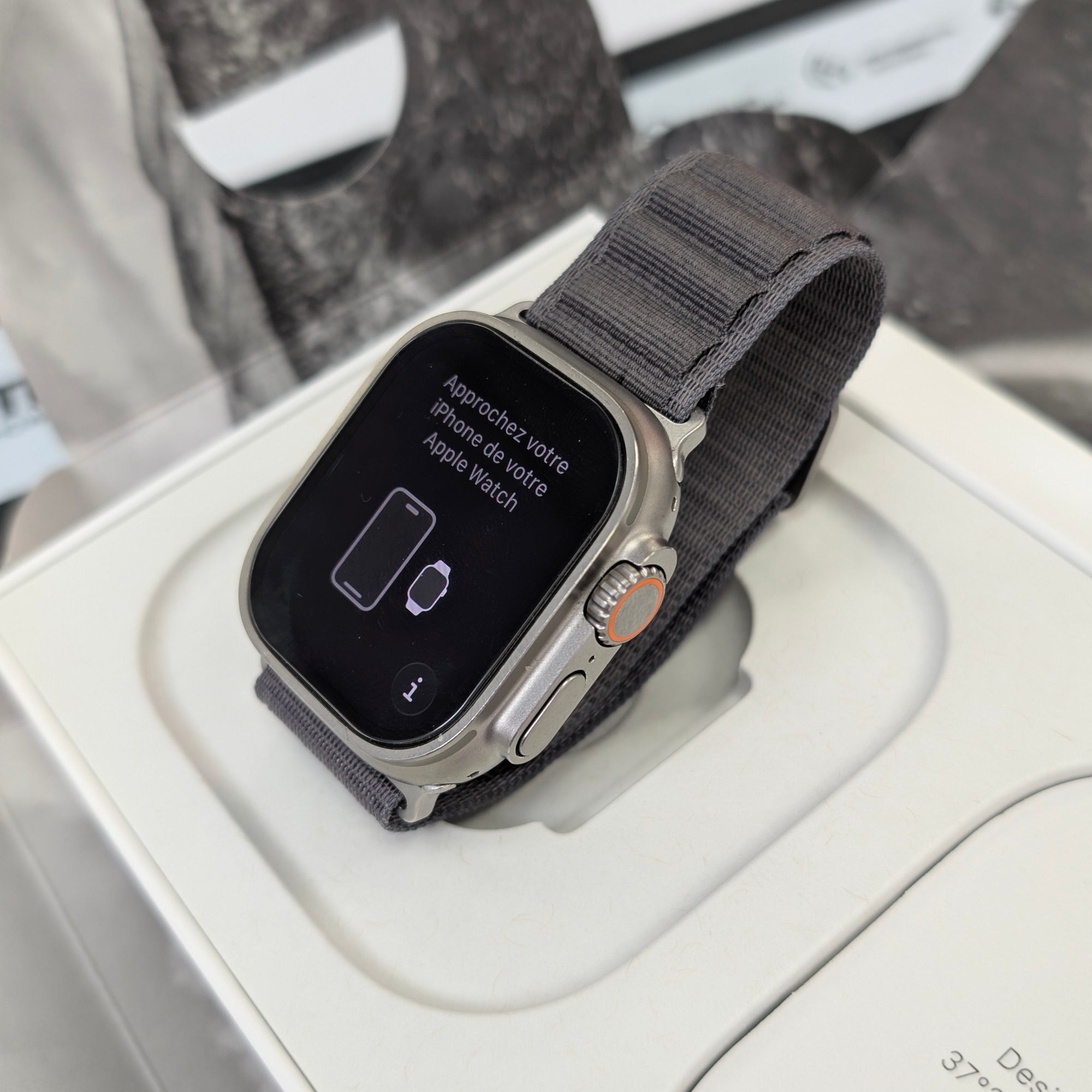 Apple Watch Ultra, 49mm GPS and Cellular - Titanium Case &amp; Black/Grey Trail Loop Strap