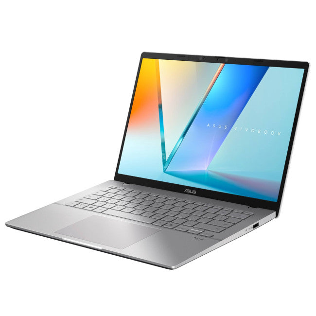 Laptop with a colorful display on a white background